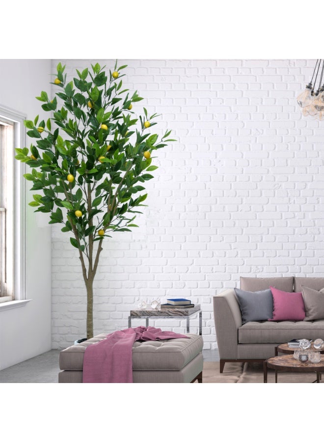 MirageBotanics 185cm Artificial Lemon Tree Indoor Outdoor Faux Lemon Plant with Realistic Fruits Includes White Planter Pot for Ramadan Housewarming Office Mall Hotel Living Room Home Decor - Image 2
